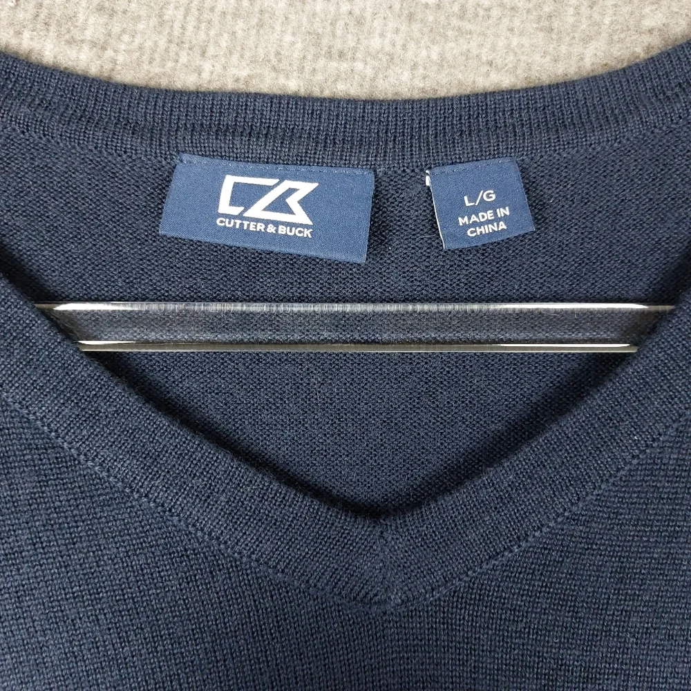 CUTTER & BUCK MENS NAVY BLUE LAKEMONT VNECK MERINO WOOL BLEND PREPPY SWEATER L